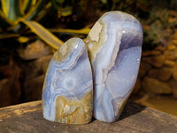 Polished Blue Lace Agate Standing Free Forms x 2 From Malawi - Toprock Gemstones and Minerals