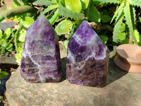 Polished Chevron Amethyst Points x 4 From Zambia - Toprock Gemstones and Minerals