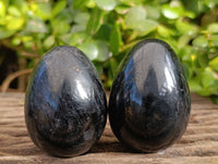 Polished Black Tourmaline Gemstone Eggs x 6 From Madagascar - Toprock Gemstones and Minerals
