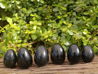 Polished Black Tourmaline Gemstone Eggs x 6 From Madagascar - Toprock Gemstones and Minerals
