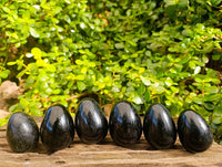Polished Black Tourmaline Gemstone Eggs x 6 From Madagascar - Toprock Gemstones and Minerals