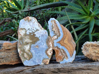 Polished On One Side Blue Lace Agate x 2 From Malawi - Toprock Gemstones and Minerals