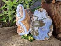 Polished On One Side Blue Lace Agate x 2 From Malawi - Toprock Gemstones and Minerals