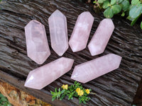 Polished Double Terminated Rose Quartz Points x 6 Madagascar - Toprock Gemstones and Minerals