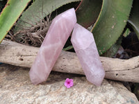 Polished Double Terminated Rose Quartz Points x 2 Madagascar - Toprock Gemstones and Minerals