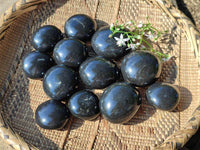 Polished Black Basalt Palm Stones x 12 From Madagascar - Toprock Gemstones and Minerals