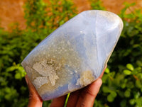 Polished Blue Lace Agate Standing Free Forms x 2 From Nsanje, Malawi - Toprock Gemstones and Minerals