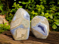 Polished Blue Lace Agate Standing Free Forms x 2 From Nsanje, Malawi - Toprock Gemstones and Minerals