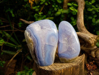 Polished Blue Lace Agate Standing Free Forms x 2 From Malawi - Toprock Gemstones and Minerals