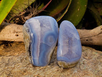 Polished Blue Lace Agate Standing Free Forms x 2 From Malawi - Toprock Gemstones and Minerals