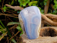 Polished Blue Lace Agate Standing Free Forms x 2 From Malawi - Toprock Gemstones and Minerals