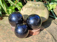Polished Black Tourmaline Spheres x 3 From Madagascar - Toprock Gemstones and Minerals