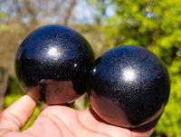 Polished Black Tourmaline Spheres x 2 From Madagascar - Toprock Gemstones and Minerals