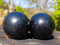 Polished Black Tourmaline Spheres x 2 From Madagascar - Toprock Gemstones and Minerals