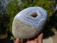 Polished Blue Lace Agate Standing Free Forms x 2 From Malawi - Toprock Gemstones and Minerals