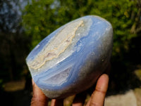 Polished Blue Lace Agate Standing Free Forms x 2 From Malawi - Toprock Gemstones and Minerals