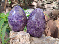 Polished Purple Lepidolite Standing Free Forms x 3 From Zimbabwe - Toprock Gemstones and Minerals
