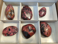 Polished Rhodonite Palm Stones x 6 From Rhusinga, Zimbabwe - Toprock Gemstones and Minerals