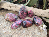 Polished Rhodonite Palm Stones x 6 From Rhusinga, Zimbabwe - Toprock Gemstones and Minerals