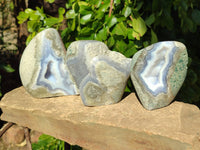 Polished Blue Lace Agate Stranding Free Forms x 3 From Malawi - Toprock Gemstones and Minerals