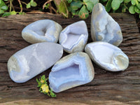 Polished Blue Lace Agate Standing Free Forms x 6 From Malawi - Toprock Gemstones and Minerals