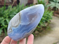 Polished Blue Lace Agate Standing Free Forms x 3 From Malawi - Toprock Gemstones and Minerals