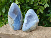 Polished Blue Lace Agate Standing Free Forms x 3 From Malawi - Toprock Gemstones and Minerals