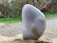 Polished Blue Lace Agate Standing Free Forms x 3 From Malawi - Toprock Gemstones and Minerals