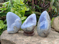 Polished Blue Lace Agate Standing Free Forms x 3 From Malawi - Toprock Gemstones and Minerals