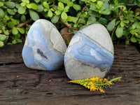Polished Blue Lace Agate Standing Free Forms x 2 From Malawi - Toprock Gemstones and Minerals