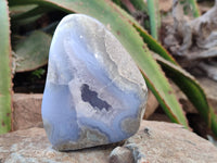 Polished Blue Lace Agate Standing Free Forms x 2 From Malawi - Toprock Gemstones and Minerals