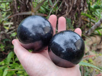 Polished Black Basalt Spheres x 3 From Antsirabe, Madagascar - Toprock Gemstones and Minerals