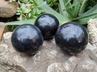 Polished Black Basalt Spheres x 3 From Antsirabe, Madagascar - Toprock Gemstones and Minerals