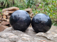 Polished Black Basalt Spheres x 3 From Antsirabe, Madagascar - Toprock Gemstones and Minerals