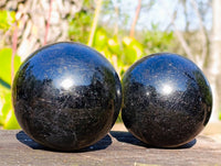 Polished Black Tourmaline Spheres x 3 From Madagascar - Toprock Gemstones and Minerals