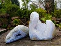Polished Blue Lace Agate Standing Free Forms x 2 From Malawi - Toprock Gemstones and Minerals