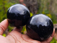 Polished Black Tourmaline Spheres x 3 From Madagascar - Toprock Gemstones and Minerals