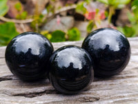 Polished Black Tourmaline Spheres x 3 From Madagascar - Toprock Gemstones and Minerals