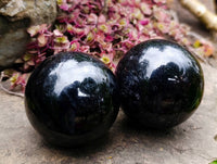 Polished Black Tourmaline Spheres x 3 From Madagascar - Toprock Gemstones and Minerals