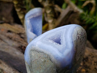 Polished Blue Lace Agate Standing Free Forms x 2 From Malawi - Toprock Gemstones and Minerals