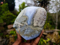 Polished Blue Lace Agate Standing Free Forms x 2 From Malawi - Toprock Gemstones and Minerals