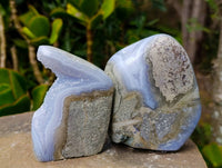 Polished Blue Lace Agate Standing Free Forms x 2 From Malawi - Toprock Gemstones and Minerals
