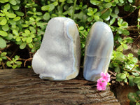 Polished Blue Lace Agate Standing Free Forms x 2 From Malawi - Toprock Gemstones and Minerals