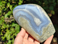Polished Blue Lace Agate Standing Free Forms x 2 From Malawi - Toprock Gemstones and Minerals