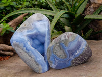 Polished Blue Lace Agate Standing Free Forms x 2 From Malawi - Toprock Gemstones and Minerals