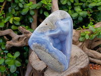 Polished Blue Lace Agate Standing Free Forms x 2 From Malawi - Toprock Gemstones and Minerals