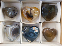 Polished Banded Agate Hearts x 6 From Madagascar - Toprock Gemstones and Minerals