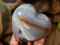 Polished Banded Agate Hearts x 6 From Madagascar - Toprock Gemstones and Minerals