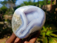Polished Blue Lace Agate Standing Free Forms x 2 From Malawi - Toprock Gemstones and Minerals