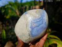 Polished Blue Lace Agate Standing Free Forms x 2 From Malawi - Toprock Gemstones and Minerals
